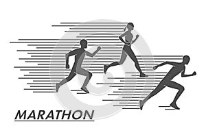 Vector silhouettes marathoners. Black figures marathon runners.