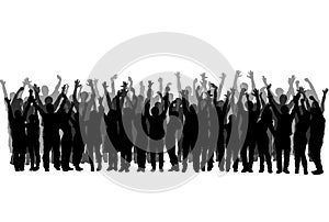 Set of realistic silhouettes of people enjoying with hands up - vector photo
