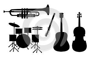 Vector silhouettes of musical instruments