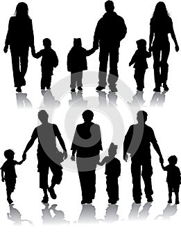 Vector silhouettes of parents with children