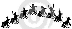 Vector silhouettes of people in a wheelchair.