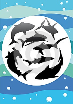 Vector silhouettes of sharks