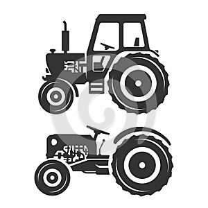 Silhouettes of tractors