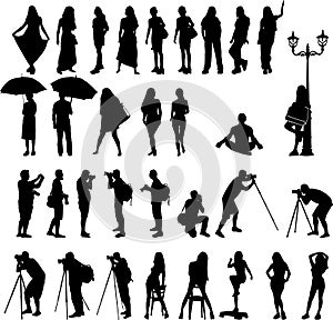 Vector silhouettes the woman's on vacation and men photographer