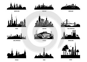 Vector silhouettes of the worlds city skylines.
