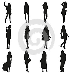 Vector silhouettes of the young girls