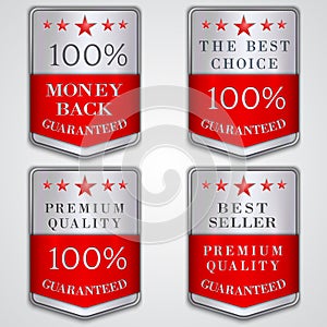 Vector silver badge label set with premium quality photo