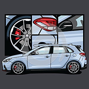 Vector silver car with detailing