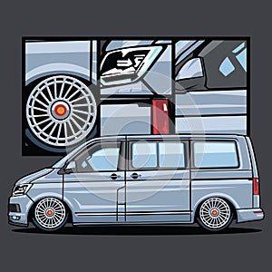 Vector silver car with detailing
