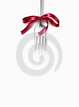 Vector silver fork with ribbon bow festive dinner