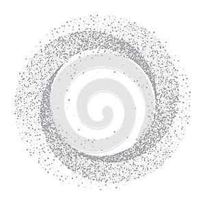 Vector silver glitter circle abstract background, silver sparkles on white background, silver glitter card design.