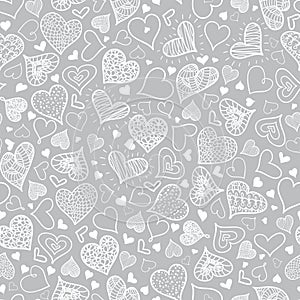 Vector Silver Grey Doodle Hearts Seamless Pattern Design Perfect for Valentine s Day cards, fabric, scrapbooking photo