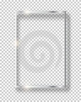 Vector silver shiny vintage square frame isolated on transparent background. Luxury realistic border