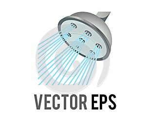 Vector silver shower head icon, streaming water to the left