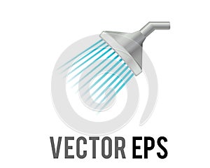 Vector silver shower head icon, streaming water to the left