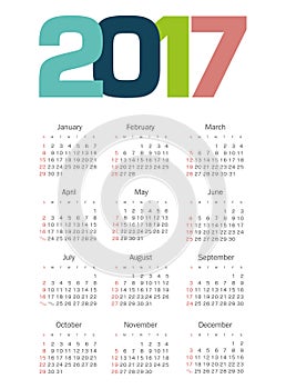 Vector Simple 2017 year calendar