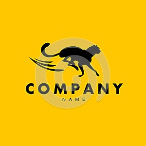 Vector simple abstract logo with running cheetah silhouette .