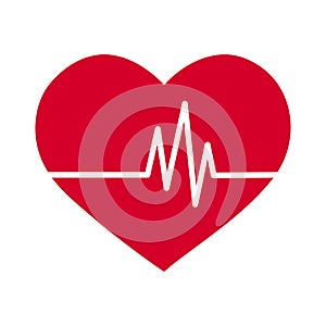 Vector simple flat red heart icon with ekg pulse haert beat line