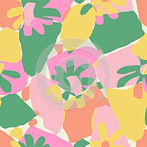 Vector simple flower and layers shape illustration seamless repeat pattern
