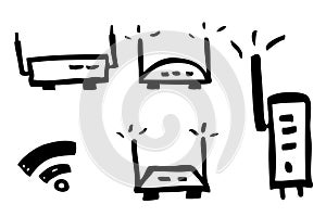 Vector Simple Hand Draw Skecth Vector Modem and Router
