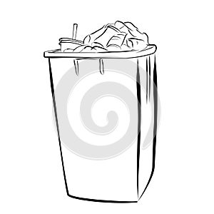 Vector simple hand draw sketch, Full and Dirty Trash bin at white background