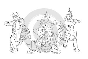 Vector Simple Hand Draw Sketch of Remo Blitar Traditional Dance, Traditional Dancer from East Java Indonesia