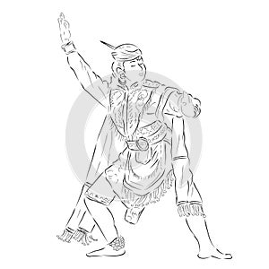 Vector Simple Hand Draw Sketch of Remo Blitar Traditional Dance, Traditional Dancer from East Java Indonesia