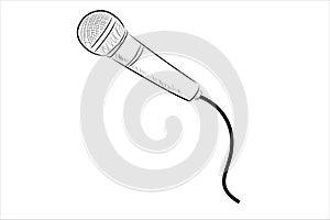 Vector Simple, hand draw sketch wired microphone, Isolated on White