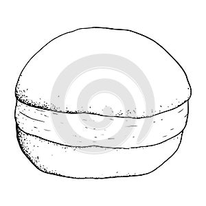 Vector simple Hanukkah donut black and white graphic illustration, side view. Traditional Jewish holiday sufganiyah