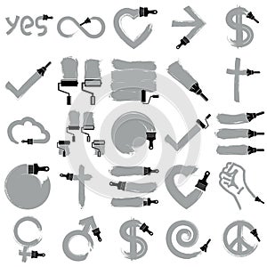 Vector simple inky illustrations created with paintbrush. Set of