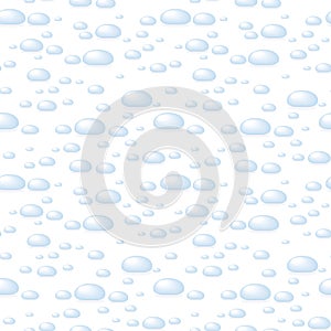 Vector simple liquid wet seamless pattern with blue water drops with shadow and highlights isolated on white background