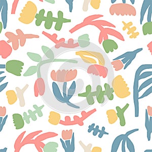 Vector simple and modern Scandinavian style flower illustration motif seamless repeat pattern