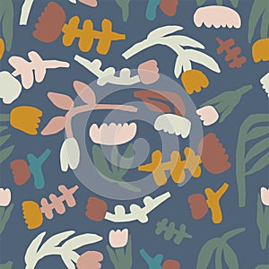 Vector simple and modern Scandinavian style flower illustration motif seamless repeat pattern