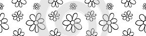 Vector simple primitive floral seamless pattern. Cute endless print with flowers drawn by hand. Sketch, doodle, scribble