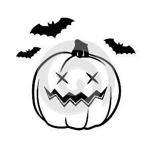 Vector simple scary spooky smiling Halloween pumpkin isolated. Jack o Lantern.