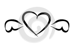 vector simple set 2 sketch icon love and wing, broken heart isolated on white