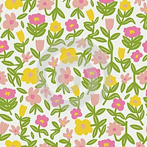 Vector simple shape colorful flower illustration motif seamless repeat pattern