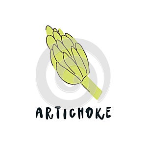 Vector simplified artichoke drawing, handwritten word