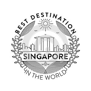Vector Singapore City Badge, Linear Style