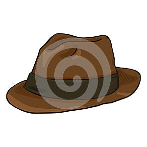 Vector Single Cartoon Brown Fedora Hat with Black Ribbon