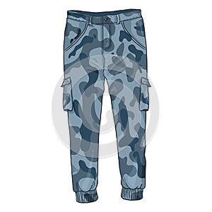 Vector Single Cartoon Illustration - Blue Camouflage Cargo Pants