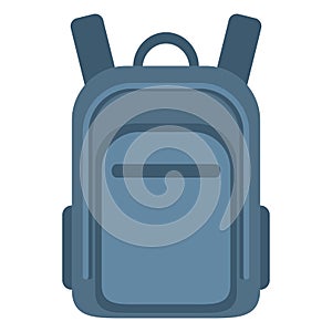 Vector Single Color Flat Icon - Blue School Bag. Plain Backpack.
