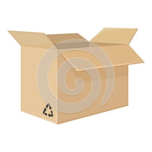 Vector Single Flat Illustration of Open Cardboard Box