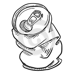 Vector Single Sketch Crumpled Beer Can