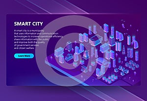 Vector site with 3d isometric ultraviolet megapolis