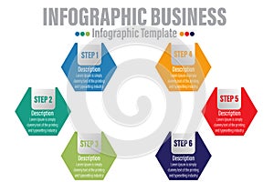 Vector Six 6 steps timeline infographics template step by step, diagram chart, graph presentation. Business progress concept with