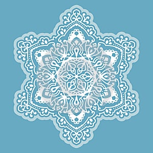 Vector six-pointed Christmas snowflake on a light blue background