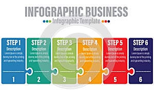 Vector Six 6 steps, Six 6 option puzzle box messenger style timeline infographic template. Business concept