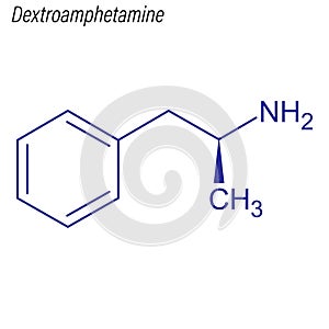 Vector Skeletal formula of Dextroamphetamine. Drug chemical mole