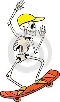 Vector skeleton riding a skateboard Haloween design element illustration. Great for spooky fun party themed gifts